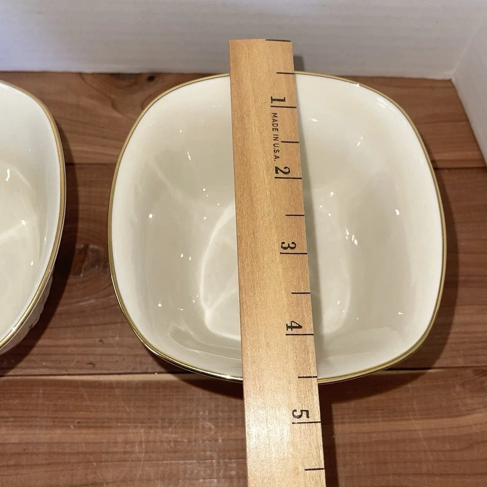2 Lenox Canterbury Ivory Porcelain Square Footed Nut Bowl Candy Dish 24K Gold